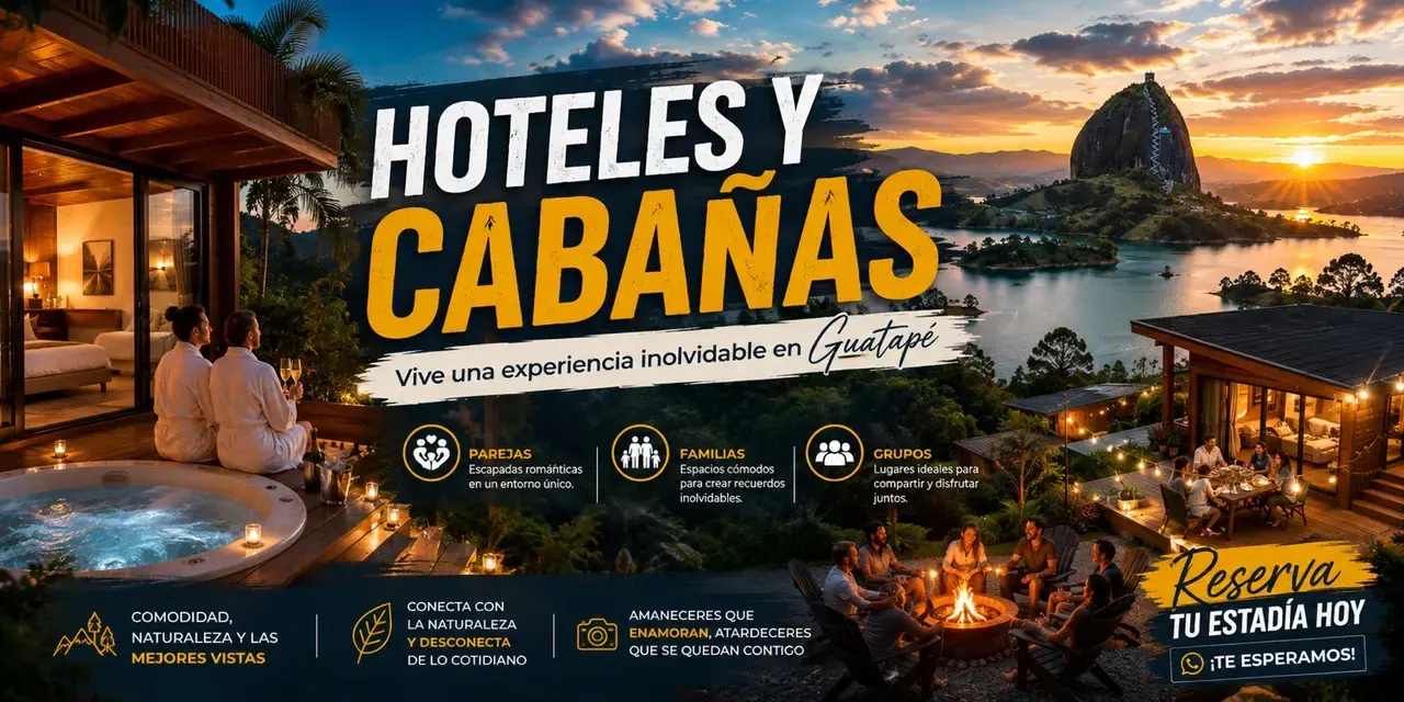 Publicidad de hoteles y cabañas en Guatapé