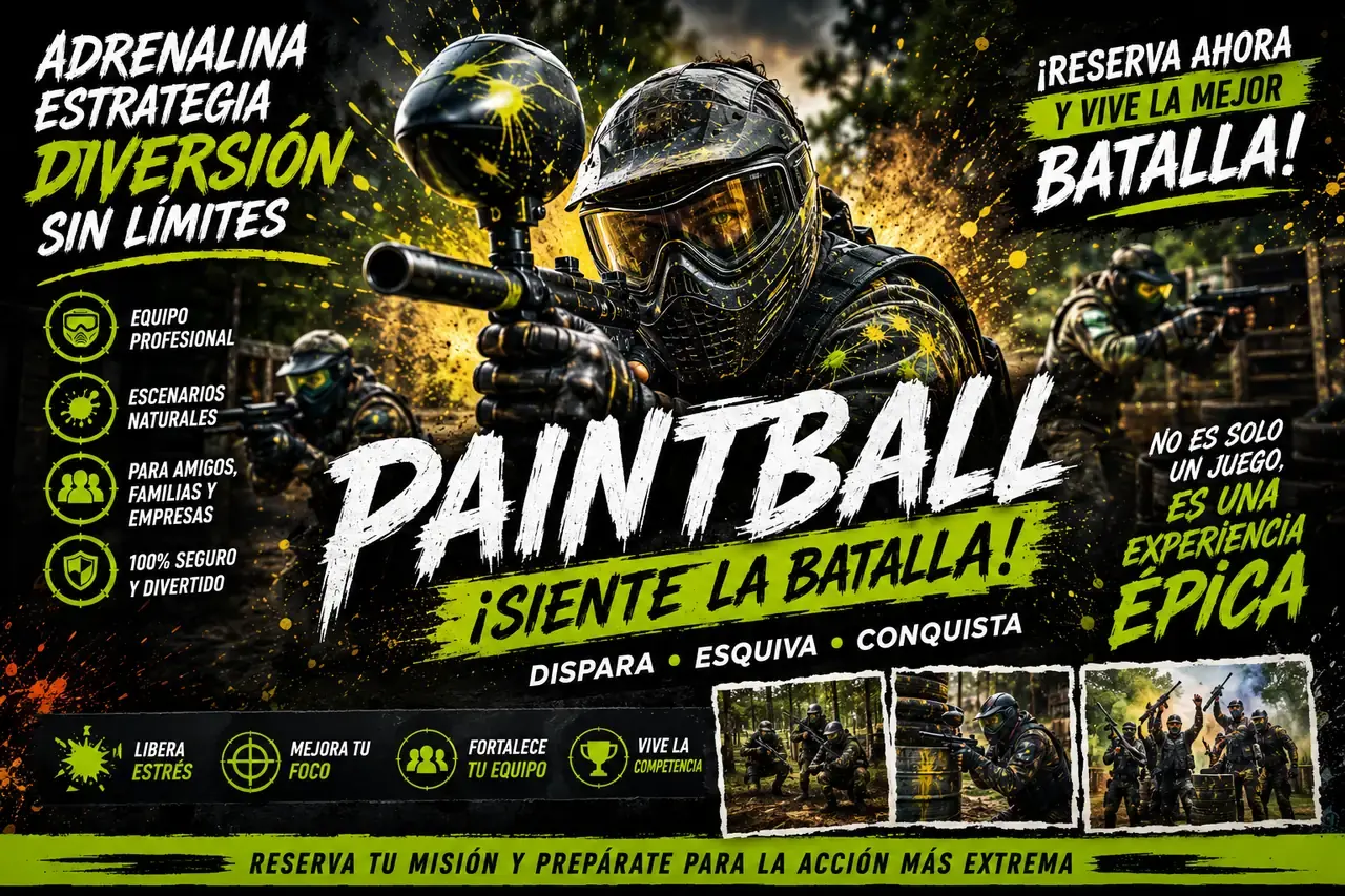 Publicidad de la experiencia de Paintball